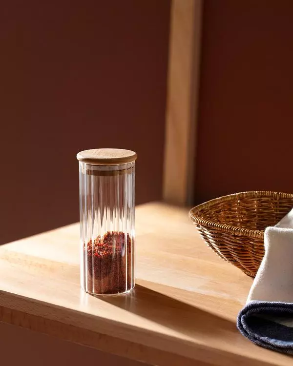 Lunel Cylinder Glass Spice Jar With Optics- 360Ml